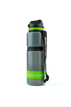 green water to go filter water bottle with whiet background