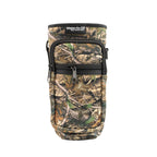 Insulated Bottle Carrier in camo with white background with water to go branding